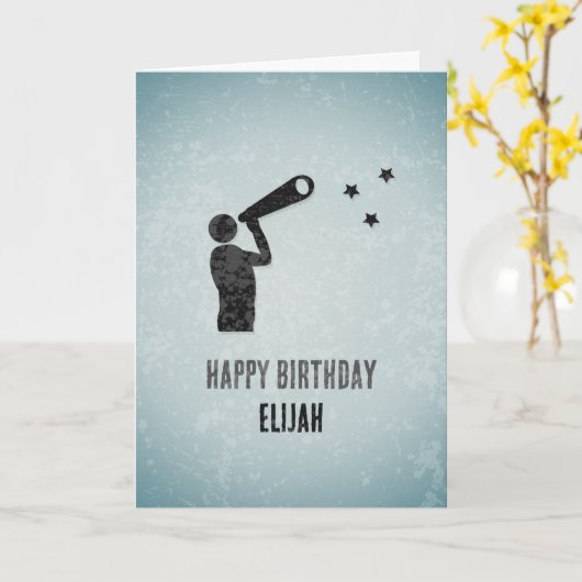 Astronomeer met Telescope Star-Gazing Custom Man Kaart (Gele Bloem)