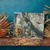 Astronomen die door een telescoop kijken, detail v fotoplaat (Zijkant)