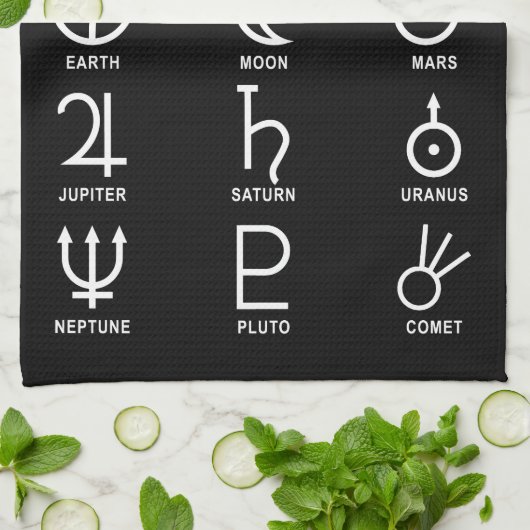 Astronomeren, symbolen voor zonnestelsel theedoek (Gevouwen)