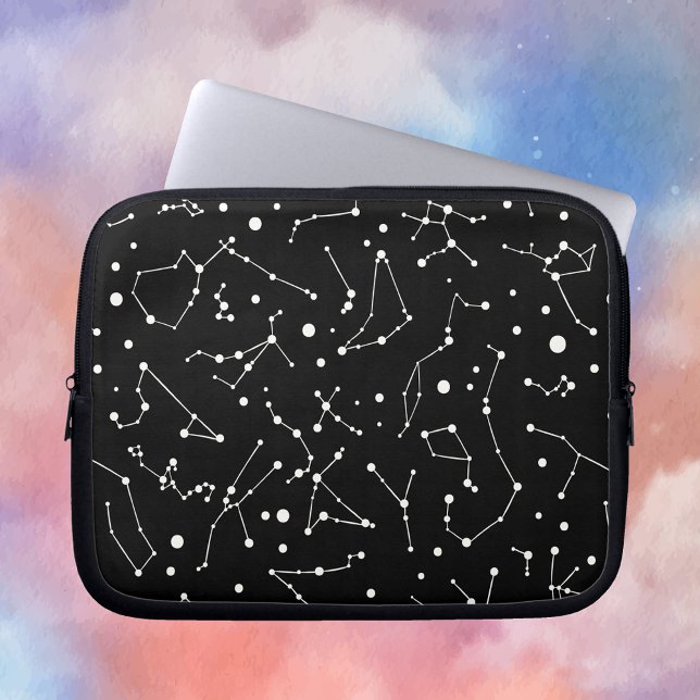 Astronomers Dream Constellation Pattern Laptop Sleeve (Astronomers Dream Constellation Pattern in Black and White Laptop Sleeve Front View)