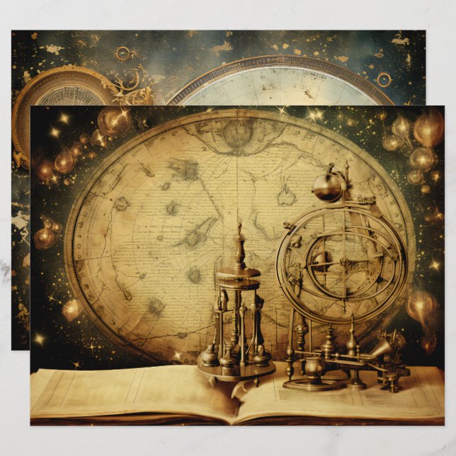 Astronomie Academia Scrapbook Paper (Voorkant / Achterkant)
