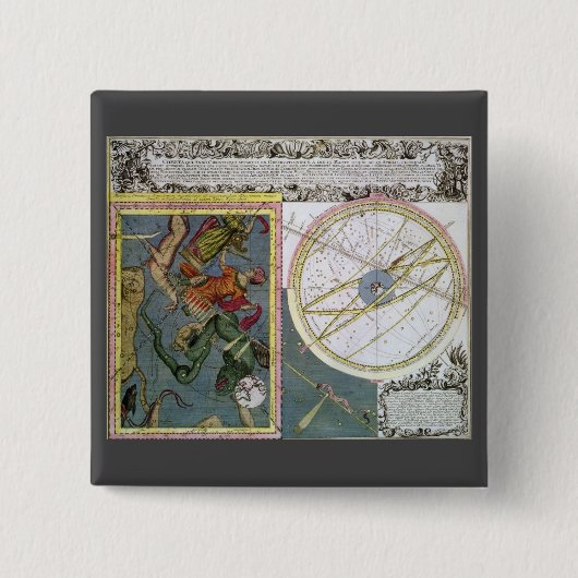 Astronomie Celestial door Matthaeus Seutter Vierkante Button 5,1 Cm (Voorkant)