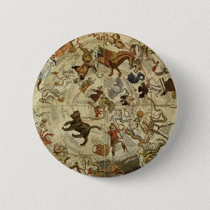 astronomie, Celestial Sky Map Star Chart Ronde Button 5,7 Cm