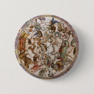 astronomie, Constellations of Southern Sky Ronde Button 5,7 Cm