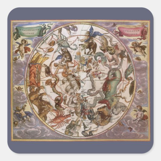  astronomie, Constellations of Southern Sky Vierkante Sticker (Voorkant)