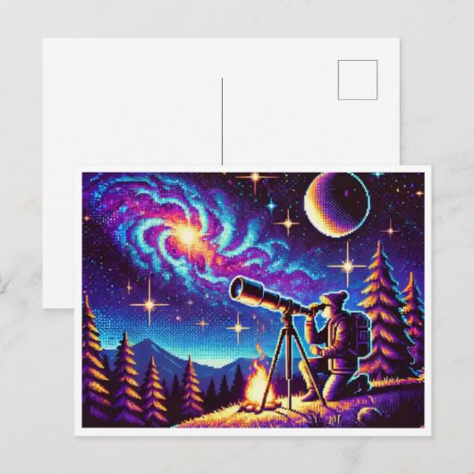 Astronomie Dag Stargazing Pixel Art Briefkaart (Voorkant / Achterkant)