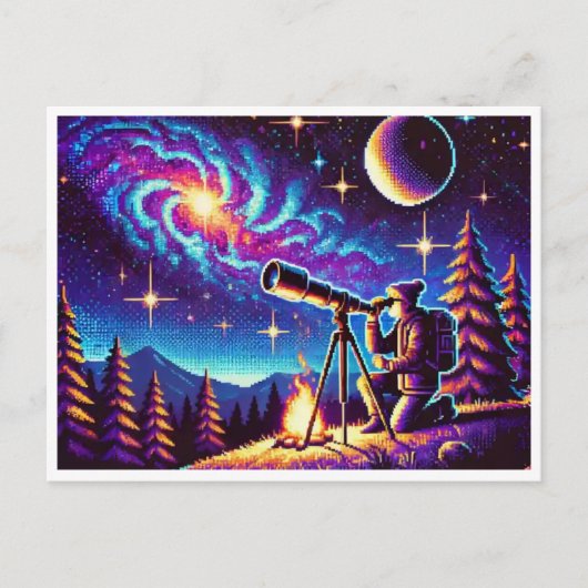 Astronomie Dag Stargazing Pixel Art Briefkaart (Voorkant)