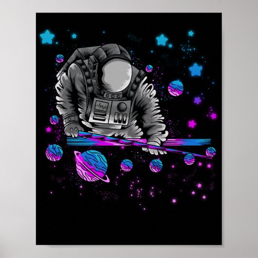 Astronomie Galaxy Billiard Player Astronaut Pool Poster (Voorkant)