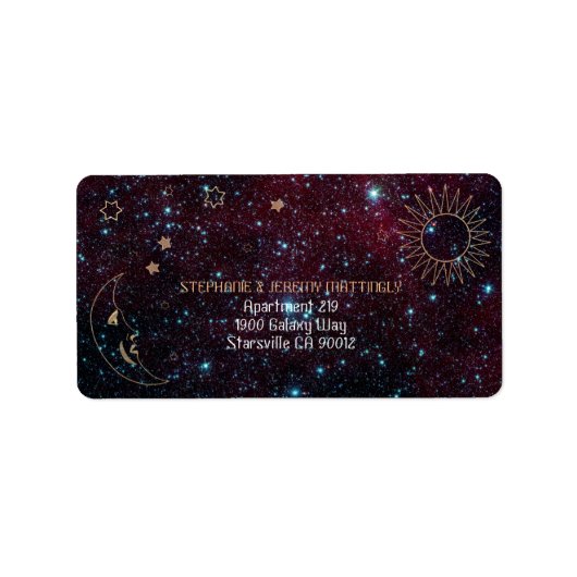Astronomie Galaxy Sun Moon Stars Glitter Adres Etiket (Voorkant)