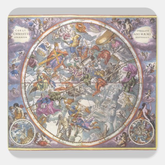  astronomie, Kaart van Christelijke constellaties Vierkante Sticker (Voorkant)