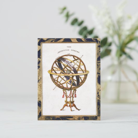  astronomie, kunstmatige of armillaire bol briefkaart (Staand voorkant)