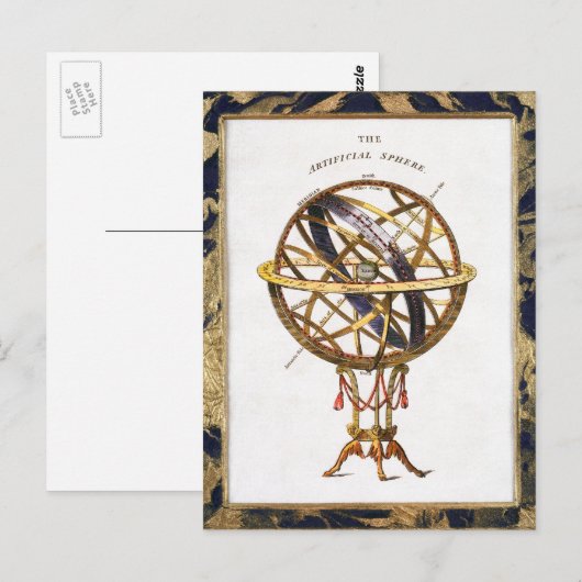  astronomie, kunstmatige of armillaire bol briefkaart (Voorkant / Achterkant)