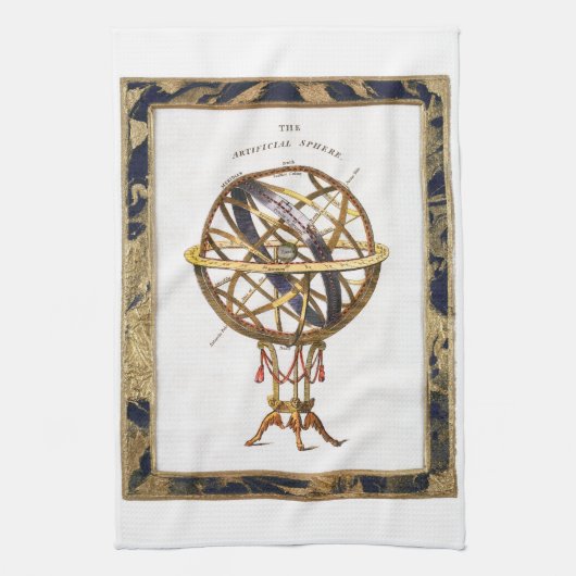 astronomie, kunstmatige of armillaire bol theedoek (Verticaal)