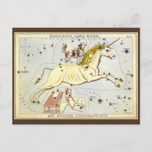  astronomie, Monoceros Unicorn Constellation Briefkaart (Voorkant)
