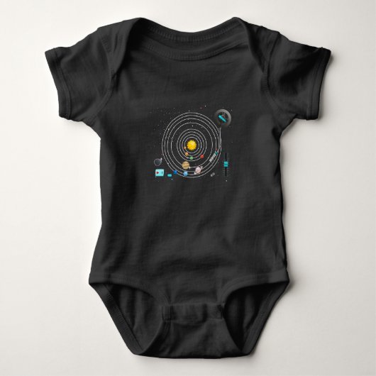 Astronomie Planets Vinyls Platenspeler DJ Solar Sy Romper (Voorkant)