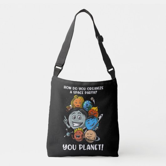 Astronomie Ruimte Feest Zonnestelsel Planeten Grap Crossbody Tas (Voorkant)
