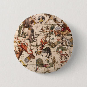 Astronomie, Star Map van Johannes van Keulen Ronde Button 5,7 Cm