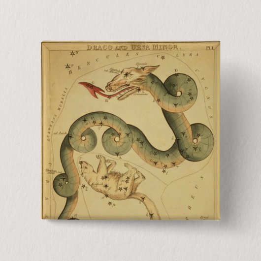 astronomische afdruk Draco & Ursa Minor Vierkante Button 5,1 Cm (Voorkant)