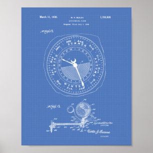 Astronomische klok 1922 Patent Art Blueprint Poster
