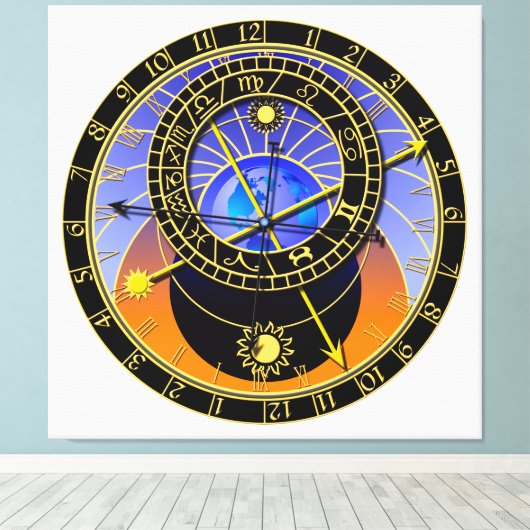 Astronomische klok canvas afdruk (Insitu (Houten vloer))