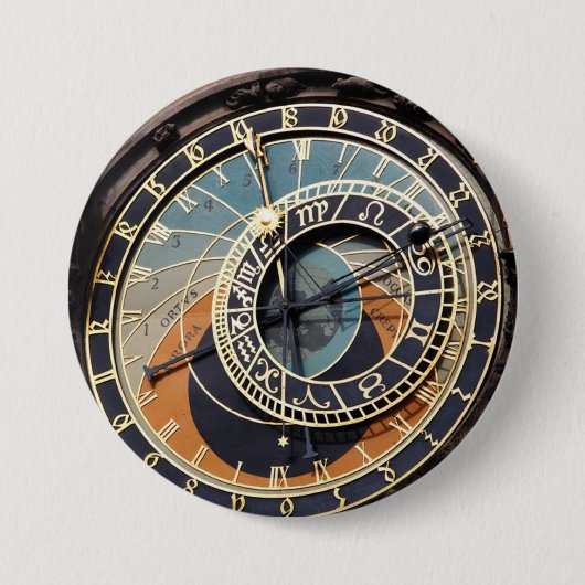 Astronomische klok in Praag Ronde Button 7,6 Cm (Voorkant)