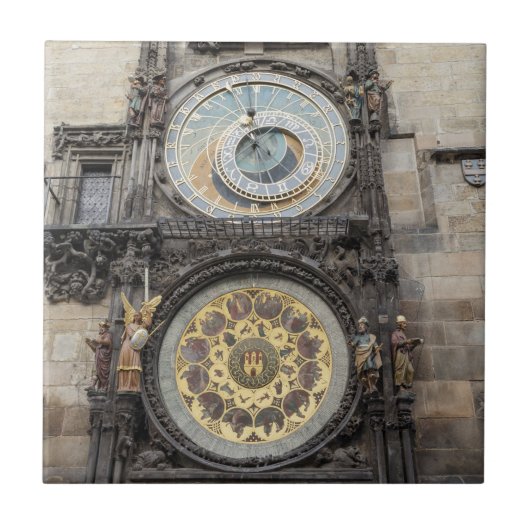Astronomische klok in Prague souvenir foto Tegeltje (Voorkant)