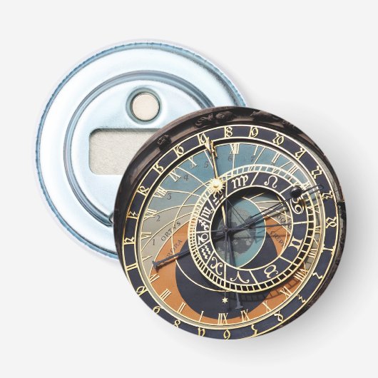 Astronomische klok in Praque Button Flesopener (Voorkant)