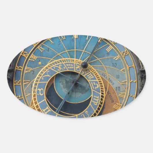 Astronomische klok Prague Orlog Tsjechië Ovale Sticker (Voorkant)