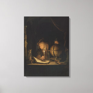 Astronoom bij kaarslicht Canvas Afdruk