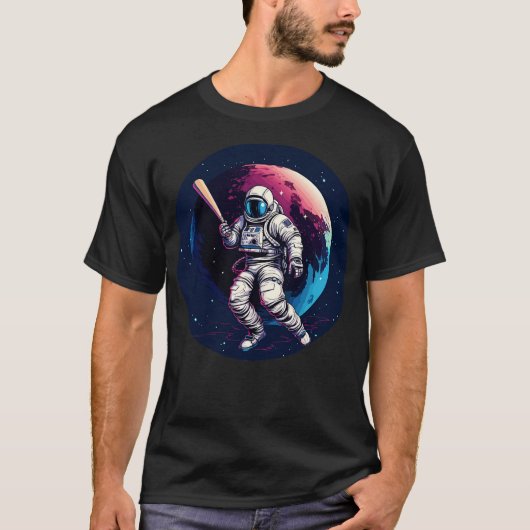 Astronoot die honkbal speelt t-shirt (Voorkant)