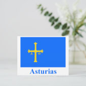 Asturias vlag met naam briefkaart (Staand voorkant)