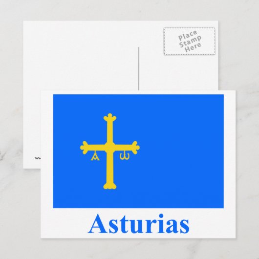 Asturias vlag met naam briefkaart (Voorkant / Achterkant)