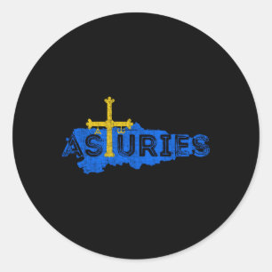 Asturische kaart en vlag noodlijdend Asturië Spanj Ronde Sticker