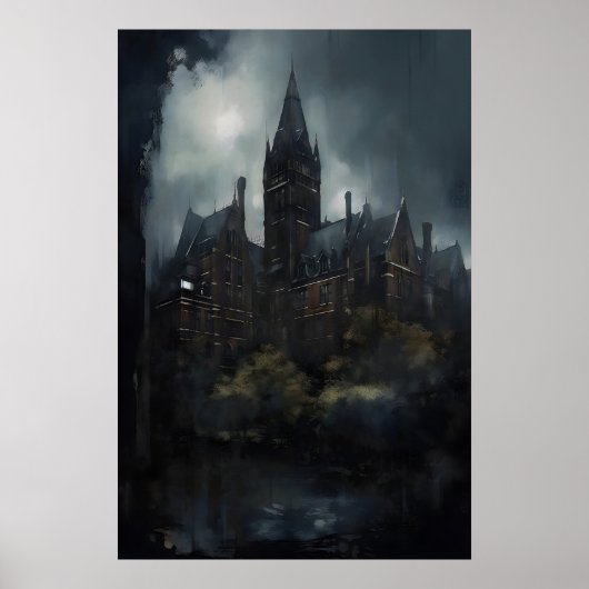 Asyl Gothic Architecture Muurkunst, Sombere Olie Poster (Voorkant)