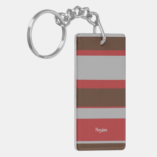 Asymmetric Stripes Horizontal Lines Gray Red Brown Sleutelhanger (Voorkant Links)