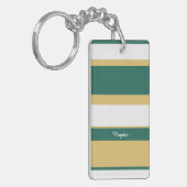 Asymmetric Stripes Lines Green Gold White Sleutelhanger (Voorkant Links)