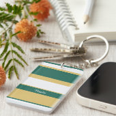 Asymmetric Stripes Lines Green Gold White Sleutelhanger (Voorkant Rechts)