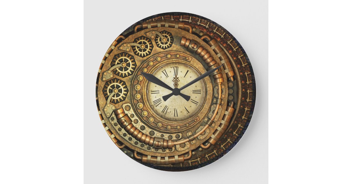 ingesteld beddengoed vlam Asymmetrical Steampunk Wall Clock Grote Klok | Zazzle.nl