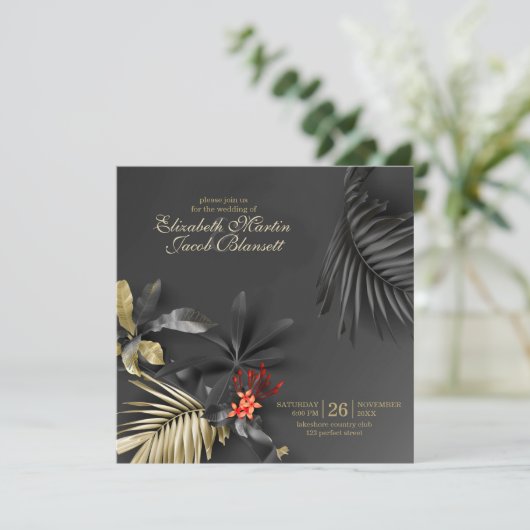 Asymmetrisch Elegant Donker Tropisch Bloemen Bruil Kaart (Staand voorkant)