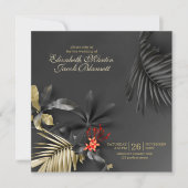 Asymmetrisch Elegant Donker Tropisch Bloemen Bruil Kaart (Voorkant)