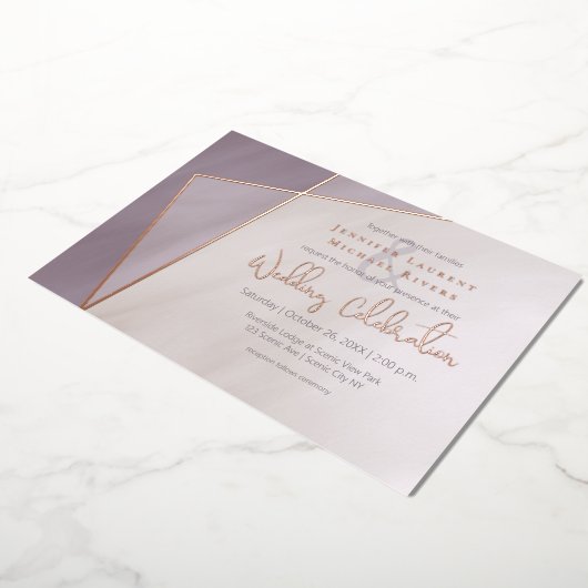 asymmetrisch gedempt lijst met roos goud folie uitnodiging (Gedraaid)