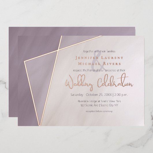 asymmetrisch gedempt lijst met roos goud folie uitnodiging (Voorkant / Achterkant)