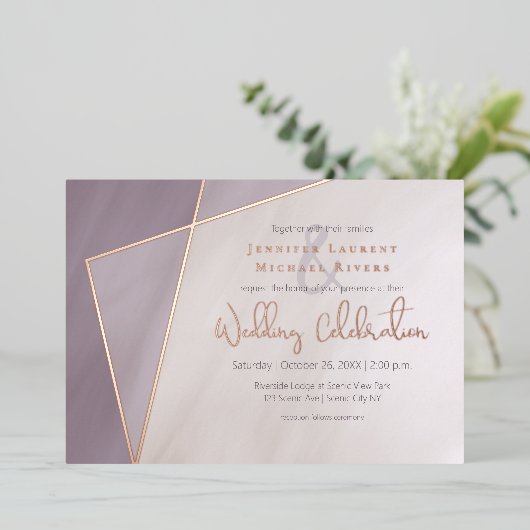 asymmetrisch gedempt lijst met roos goud folie uitnodiging (Staand Voorkant)