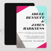 Asymmetrisch warm roze zilver en Turquoise Wedding Kaart (Voorkant / Achterkant)