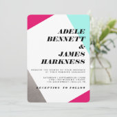 Asymmetrisch warm roze zilver en Turquoise Wedding Kaart (Staand voorkant)