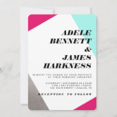 Asymmetrisch warm roze zilver en Turquoise Wedding Kaart (Voorkant)