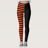 Asymmetrisch Zwart en Sinaasappel Gestreept Leggings (Voorkant)