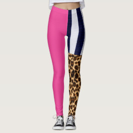 Asymmetrische Hot Pink, streep en Cheetah Leggings