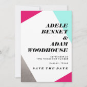 Asymmetrische Hot Pink & Turquoise Save the Date (Voorkant)