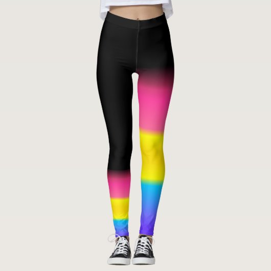 Asymmetrische pan-panseksuele pridevlag leggings (Voorkant)